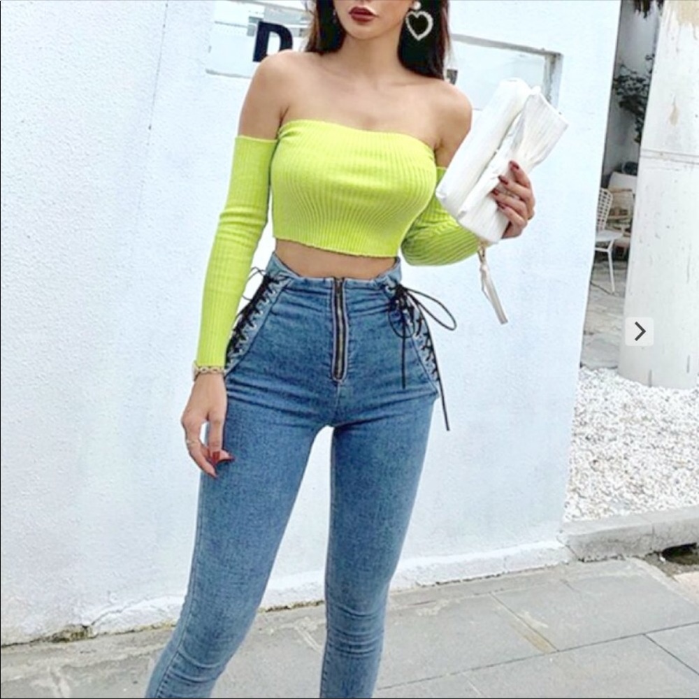 High Waisted size Lace up Jeans